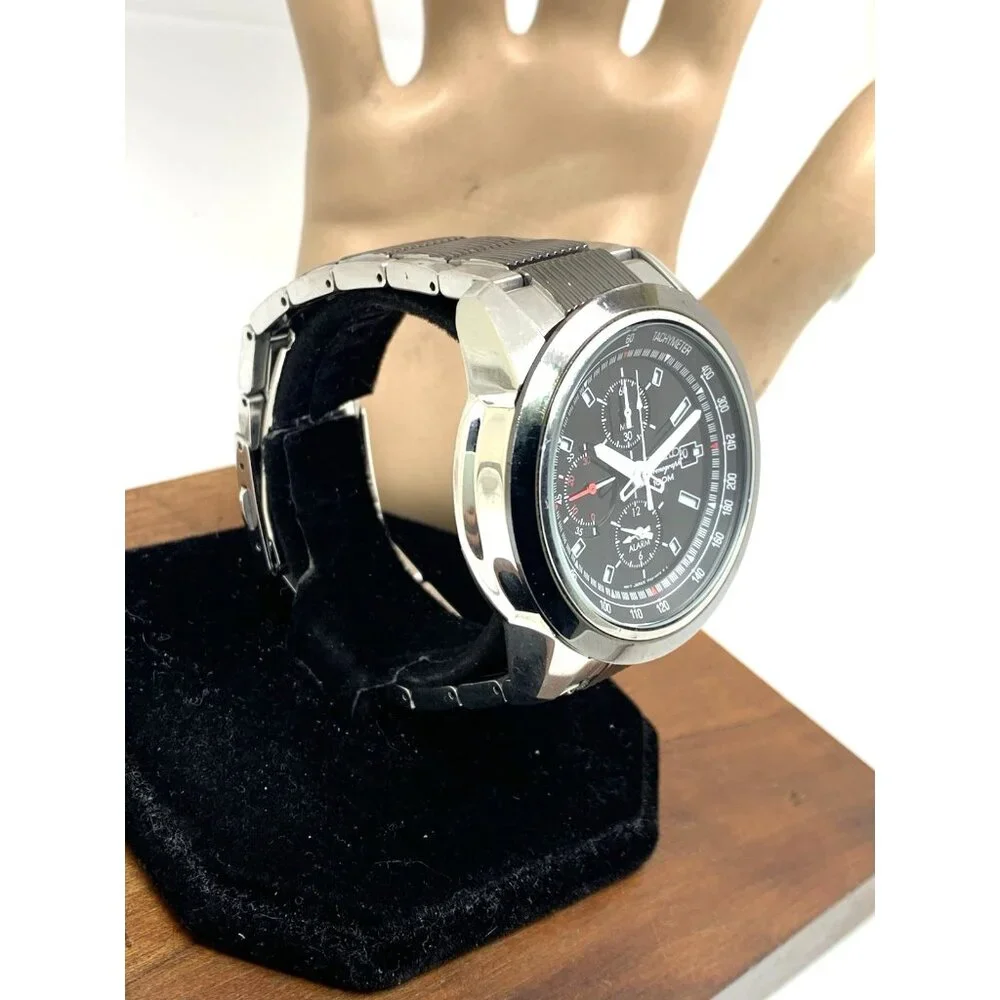 Seiko Men's Watch SNAB19 Quartz Chronograph Black Silver Stainless Steel 44mm
